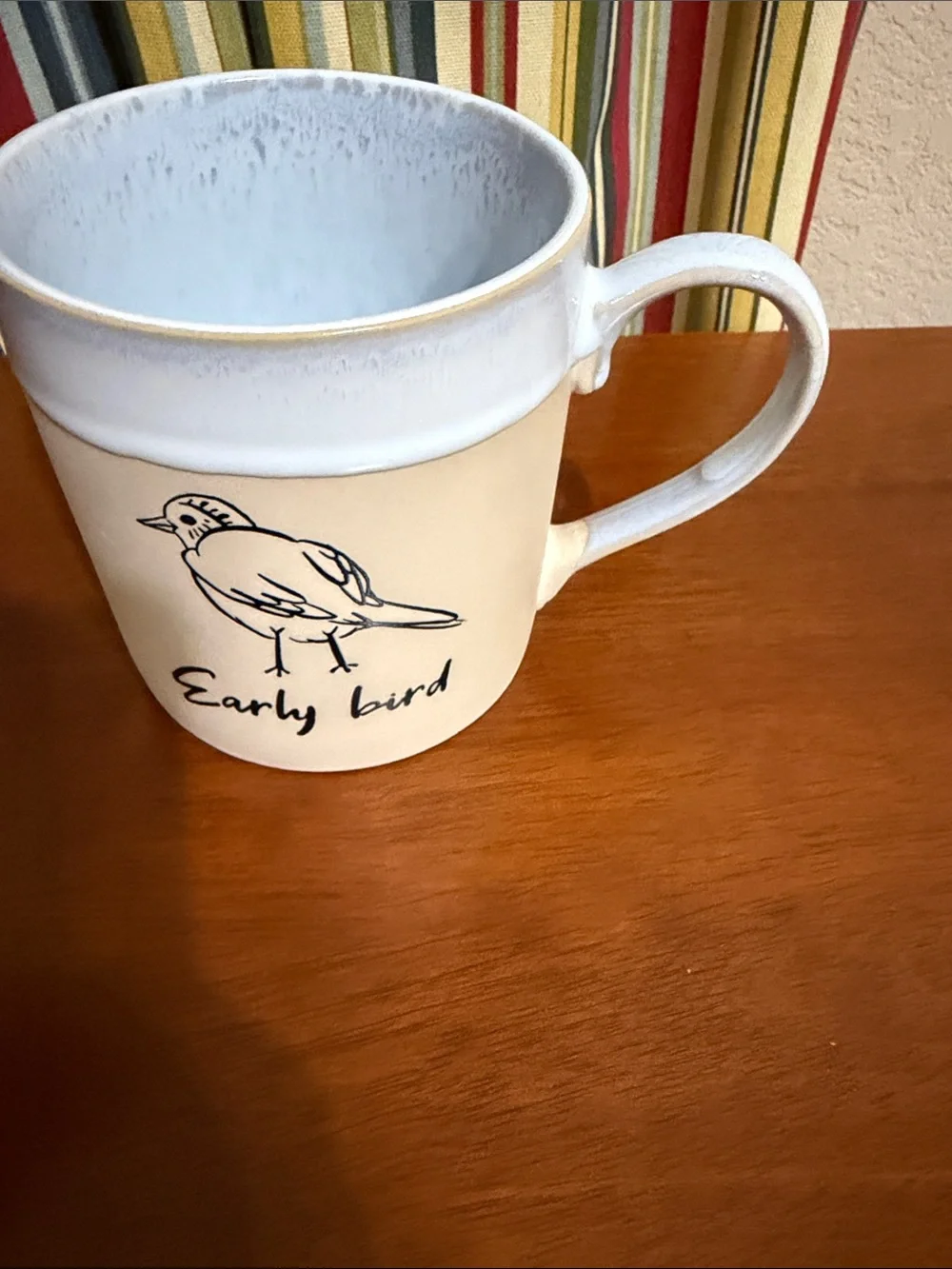 Early Bird Ceramic Coffee Mug - Cream and White